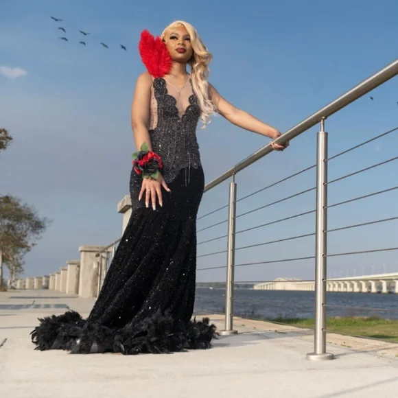 open lace back dress Custom Prom Dress 14